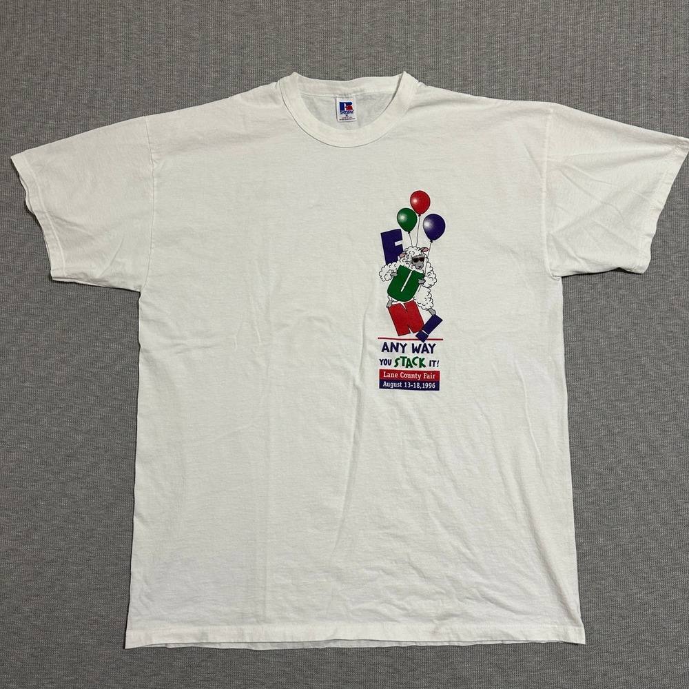 Vintage 1996 Lane County Fair Oregon Sheep Graphic T Shirt Russell XL White